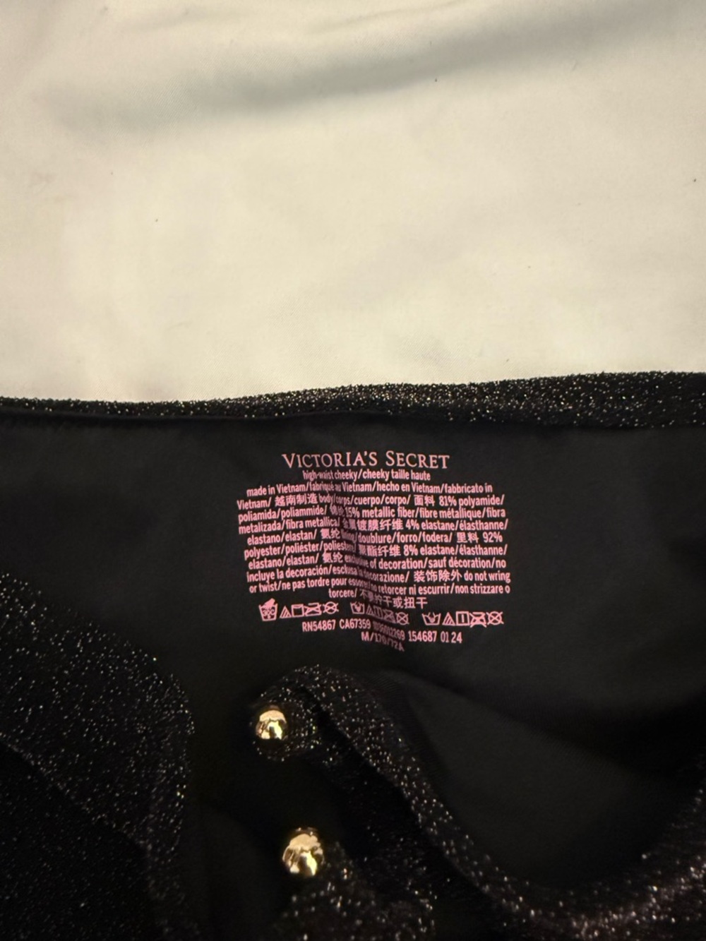 NWT Victoria's Secret Black Shimmer High-Waist Cheeky Bikini Bottom - Picture 6 of 7